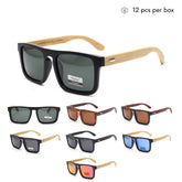 VZB043 Gafas de sol polarizadas cuadradas de bambú para mujeres y hombres al por mayor 1 docena (12 piezas)
